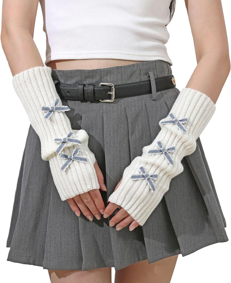 Lauthen.S Y2K Arm Warmers Cute Long Sleeve Fingerless Gloves Knitted Harajuke Style Arm Sleeves Kawaii with Bownot - Image 1